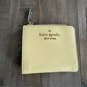 NEW Kate Spade Staci Wallet Small Butter Yellow Pale Zip Around Leather Gold